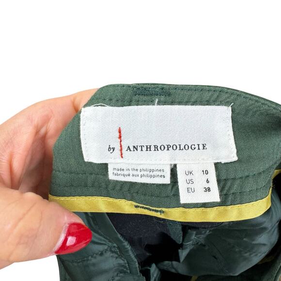 By Anthropologie Dark Green Leather Flowy Flared Capri Culottes - Picture 5 of 7